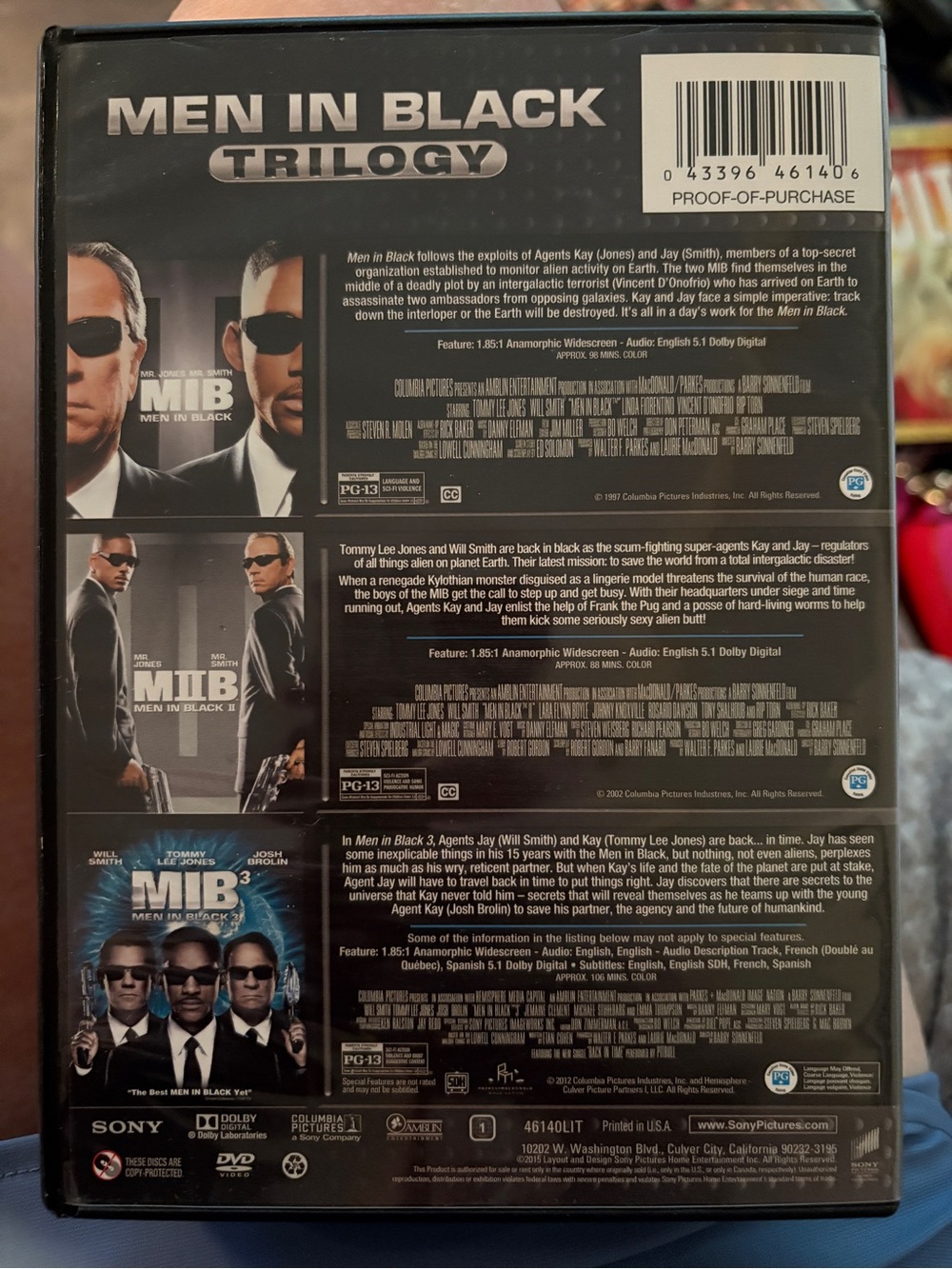 Men in Black Trilogy DVD Set MIB 1 2 3 Will Smith Tommy Lee Jones - Picture 2 of 6